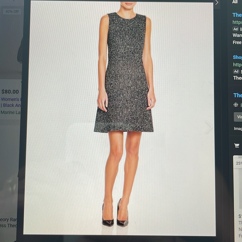 Theory - Raneid Tweed Wool Shift Dress -Black and White - Size 12